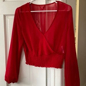 Red beautiful long sleeve blouse cropped Guess size M